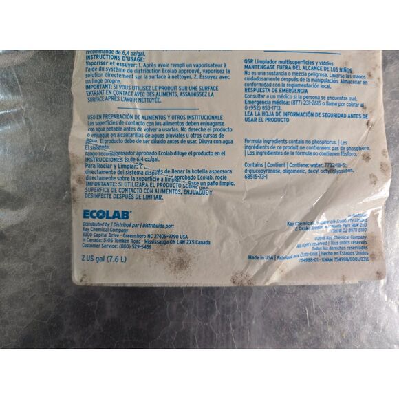 ECOLAB Kay QSR Glass & Multi-Surface Cleaner Refill Bag 2 Gallons-Unused - Picture 6 of 7